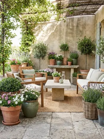 Pflanzkübel dekorieren eine Terrasse