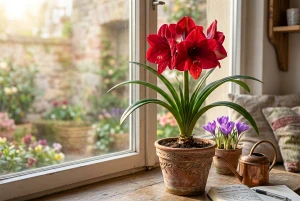 Blühende Zwiebelpflanze mit leuchtenden Blüten