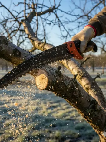 Eine Baumsäge mit Zugzahnung in Aktion - Zum vergrößern klicken Eine Baumsäge mit Zugzahnung in Aktion