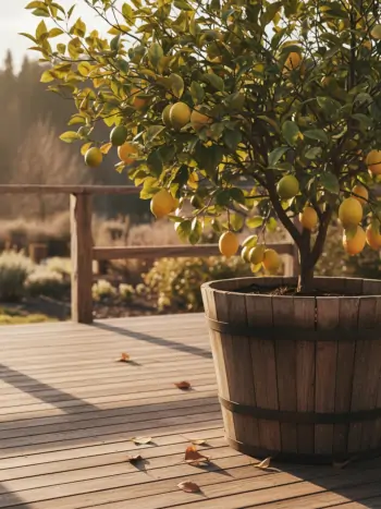 Zitronenbaum in einem Pflanzkübel