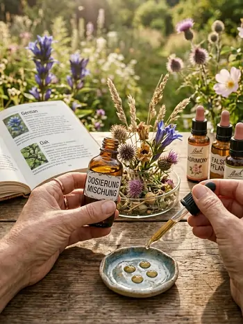 Einnahmeflasche mit Tropfpipette für Bachblüten-Tropfen – Veranschaulichung der Dosierung